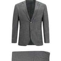 Koyu Lacivert 7 Drop Super Slim Fit Eksra Dar Kesim Desenli Beli Lastikli İpli Takım Elbise