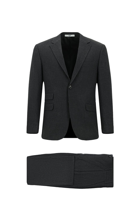 Black 4-Drop Relaxed Fit Patterned Suit