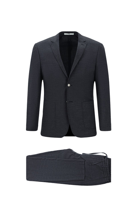 Dark Navy 7 Drop Super Slim Fit Extra Narrow Cut Patterned Elastic Waist Drawstring Sport Suit