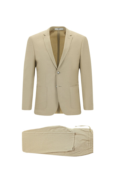 Light Beige 7 Drop Super Slim Fit Extra Narrow Cut Patterned Elastic Waist Drawstring Sport Suit