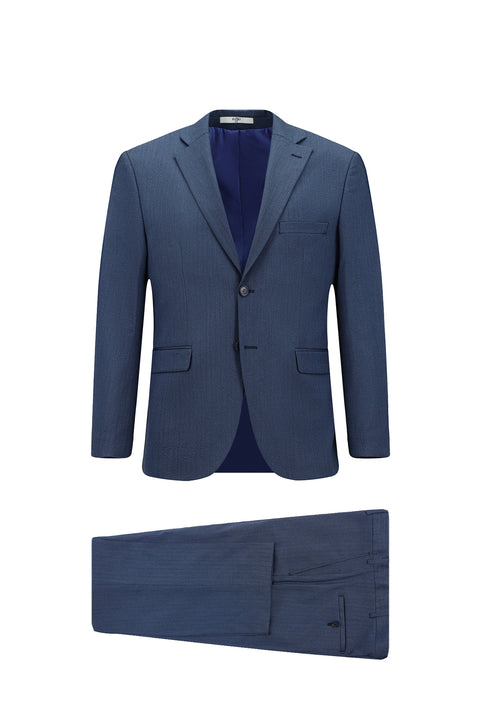 Dark Navy 4-Drop Relaxed Fit Lycra Patterned Suit