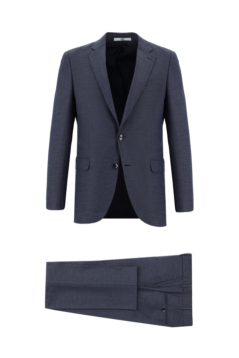 Medium Navy 7 Drop Slim Fit Patterned Suit