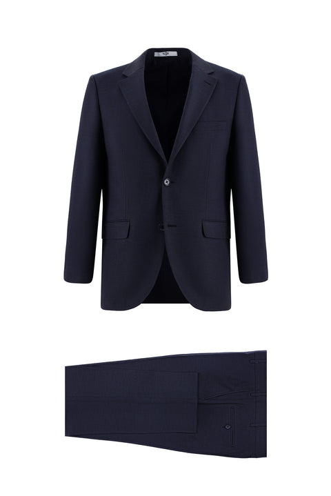 Dark Navy 4-Drop Relaxed Fit Patterned Suit