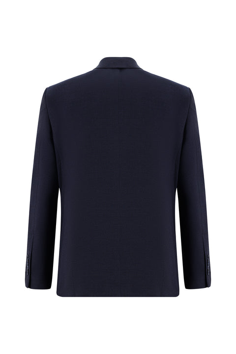 Dark Navy 4-Drop Relaxed Fit Patterned Suit