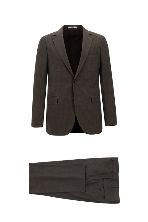 Medium Brown 7 Drop Slim Fit Patterned Suit