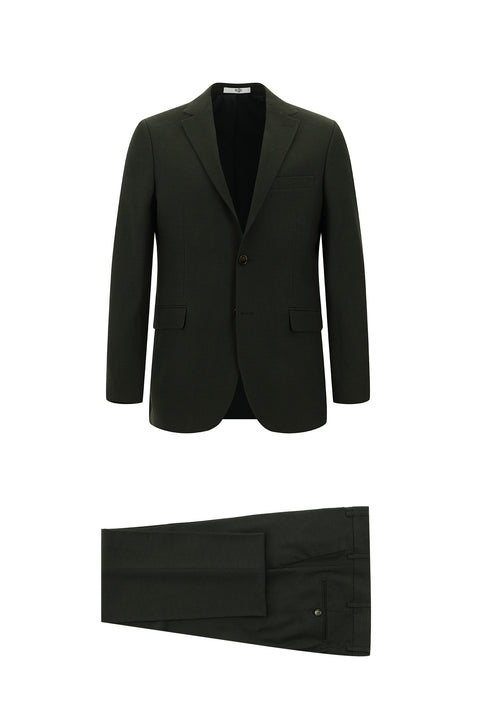 Dark Khaki 7 Drop Slim Fit Patterned Suit