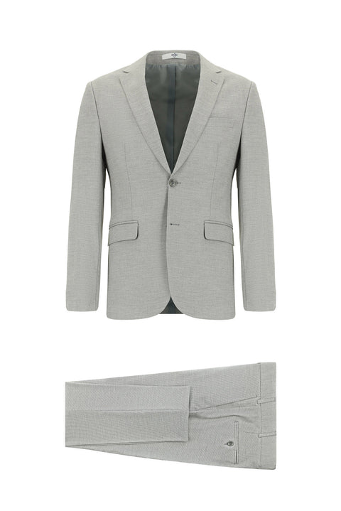 Medium Grey 7 Drop Super Slim Fit Extra Narrow Cut Patterned Suit
