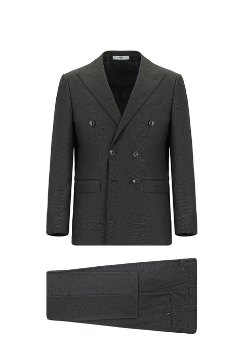 Medium Anthracite 6 Drop Regular Fit Standard Cut Patterned Double-Breasted Suit