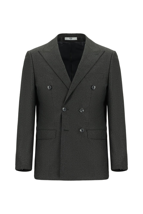 Medium Anthracite 6 Drop Regular Fit Standard Cut Patterned Double-Breasted Suit