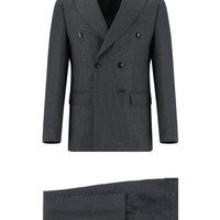 Dark Gray 7 Drop Slim Fit Patterned Double-Breasted Suit