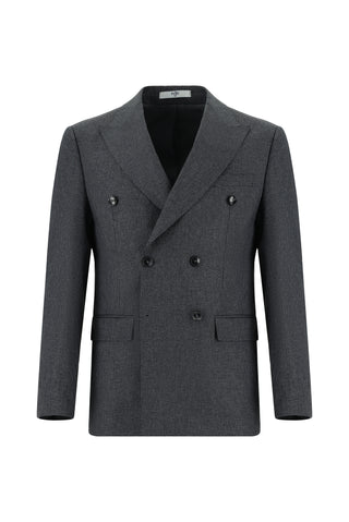  Koyu Füme 7 Drop Super Slim Fit Eksra Dar Kesim Desenli Kruvaze Takım Elbise