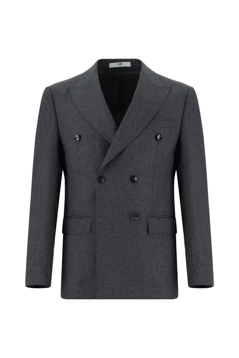 Dark Gray 7 Drop Super Slim Fit Extra Narrow Cut Patterned Double-Breasted Suit