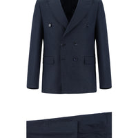 Dark Navy 7 Drop Slim Fit Patterned Double-Breasted Suit
