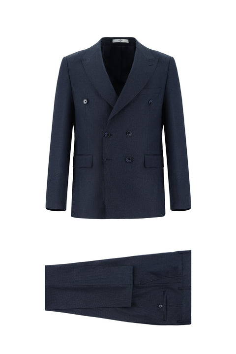 Dark Navy 7 Drop Super Slim Fit Extra Narrow Cut Patterned Double-Breasted Suit