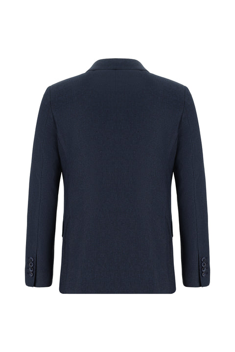 Dark Navy 7 Drop Slim Fit Patterned Double-Breasted Suit