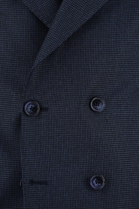 Dark Navy 7 Drop Slim Fit Patterned Double-Breasted Suit
