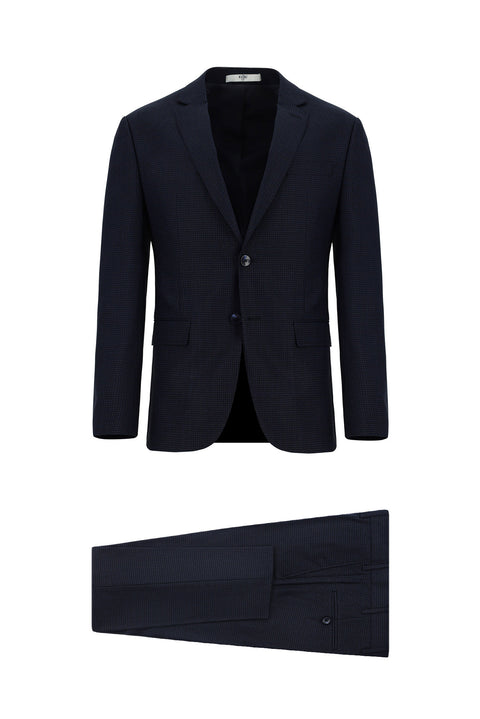 Dark Navy 7 Drop Super Slim Fit Extra Narrow Cut Patterned Suit