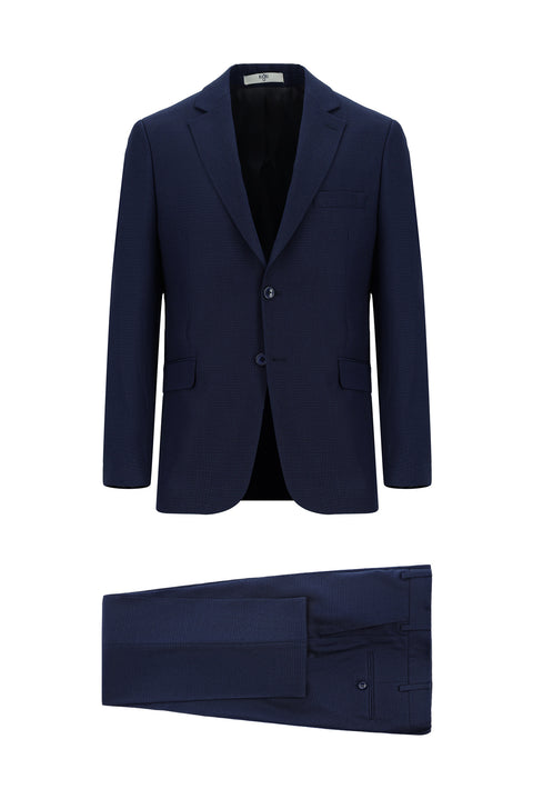 Dark Navy 7 Drop Slim Fit Patterned Suit