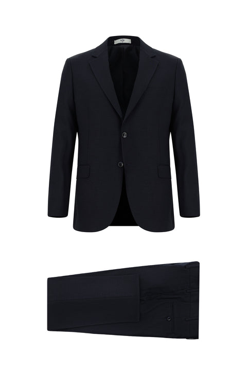 Black and Navy Blue 7 Drop Slim Fit Patterned Suit