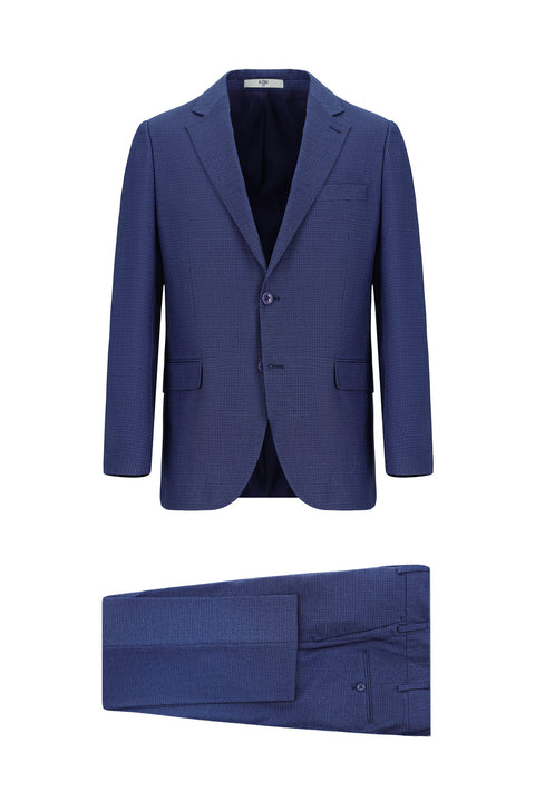 Dark Blue 6 Drop Regular Fit Standard Cut Patterned Suit