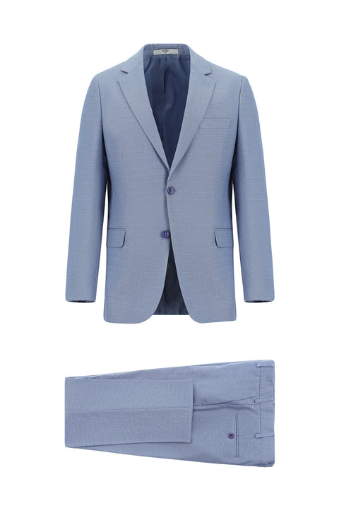 Blue 6 Drop Regular Fit Standard Cut Patterned Suit