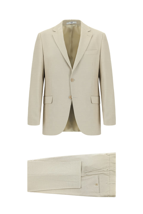Light Beige 7 Drop Slim Fit Patterned Suit