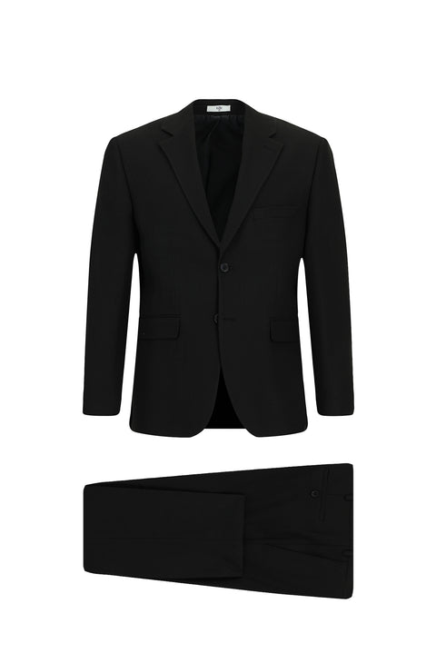 Black 6 Drop Regular Fit Standard Cut Patterned Suit