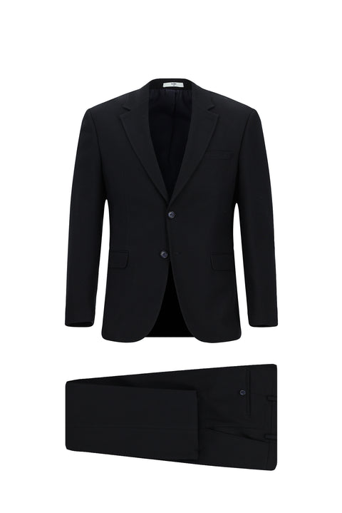 Dark Navy 4-Drop Relaxed Fit Patterned Suit