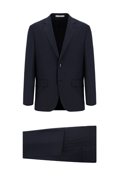 Medium Navy 6 Drop Regular Fit Standard Cut Wool Patterned Suit