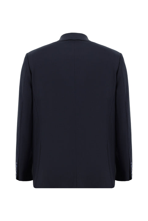 Medium Navy 4-Drop Relaxed Fit Wool Patterned Suit