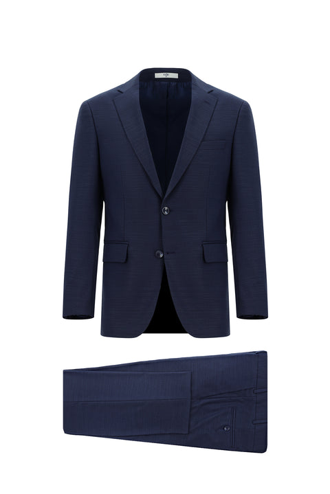 Medium Navy 6 Drop Regular Fit Standard Cut Wool Patterned Suit