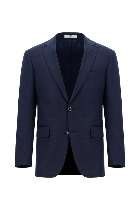 Medium Navy 6 Drop Regular Fit Standard Cut Wool Patterned Suit