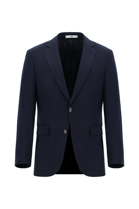 Koyu Lacivert 6 Drop Regular Fit Standart Kesim Yünlü Desenli Takım Elbise