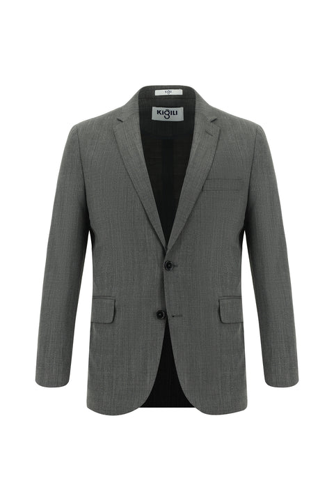 Medium Gray 7 Drop Slim Fit Narrow Cut Wool Patterned Suit