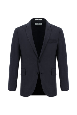  Koyu Lacivert 7 Drop Slim Fit Dar Kesim Yünlü Desenli Takım Elbise