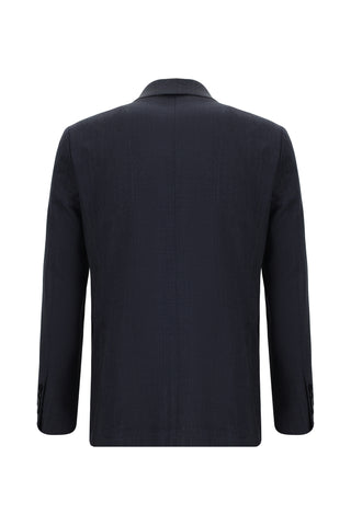  Koyu Lacivert 7 Drop Slim Fit Dar Kesim Yünlü Desenli Takım Elbise