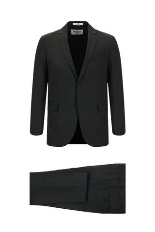  Koyu Antrasit 7 Drop Slim Fit Dar Kesim Yünlü Desenli Takım Elbise