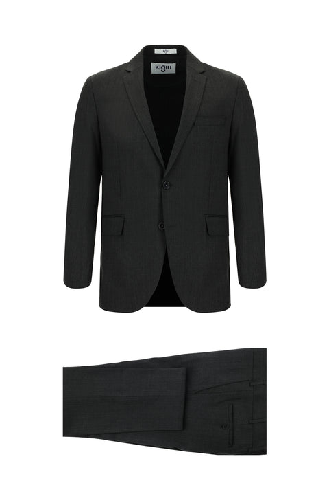 Dark Anthracite 7 Drop Slim Fit Narrow Cut Wool Patterned Suit