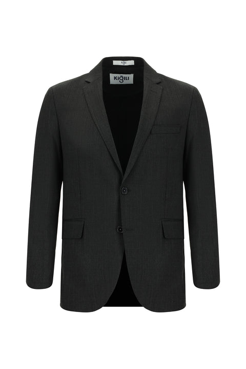 Dark Anthracite 7 Drop Slim Fit Narrow Cut Wool Patterned Suit