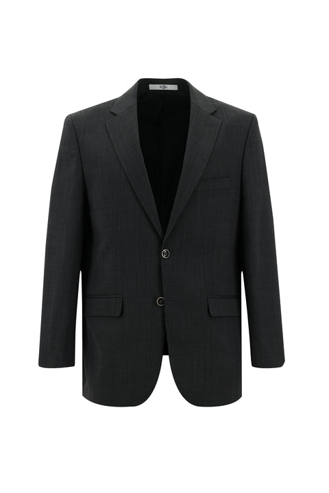 Orta Füme 4 Drop Relaxed Fit Rahat Kesim Yünlü Desenli Takım Elbise