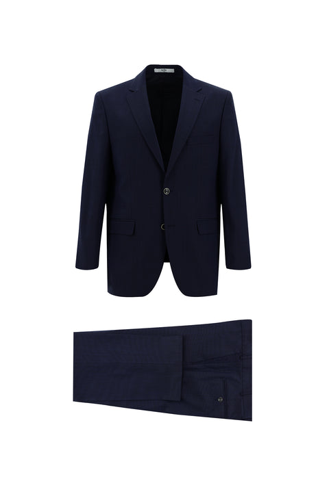 Medium Navy 4-Drop Relaxed Fit Wool Patterned Suit