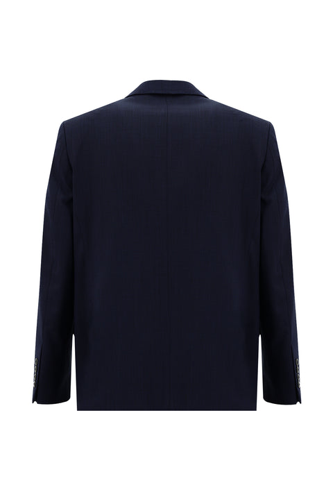 Medium Navy 4-Drop Relaxed Fit Wool Patterned Suit