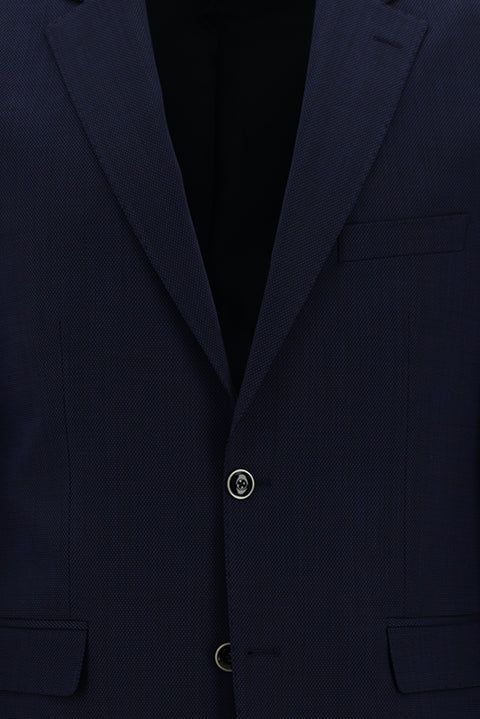 Medium Navy 4-Drop Relaxed Fit Wool Patterned Suit