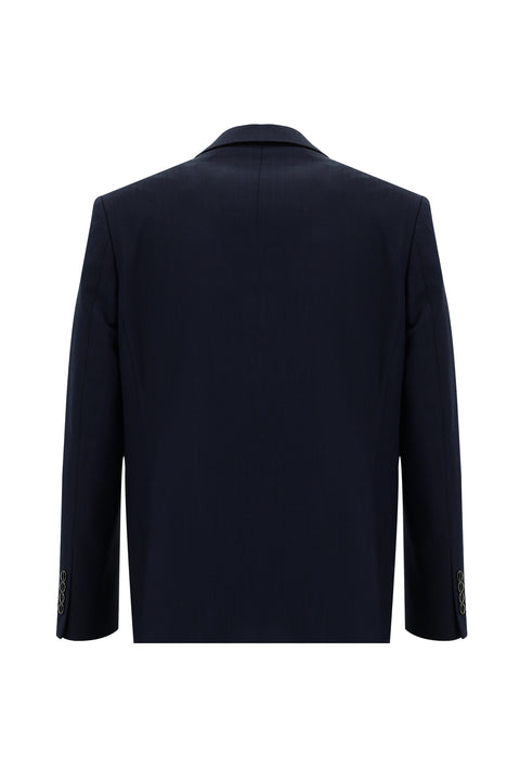 Dark Navy 4-Drop Relaxed Fit Wool Patterned Suit