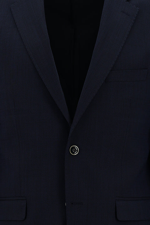 Dark Navy 4-Drop Relaxed Fit Wool Patterned Suit