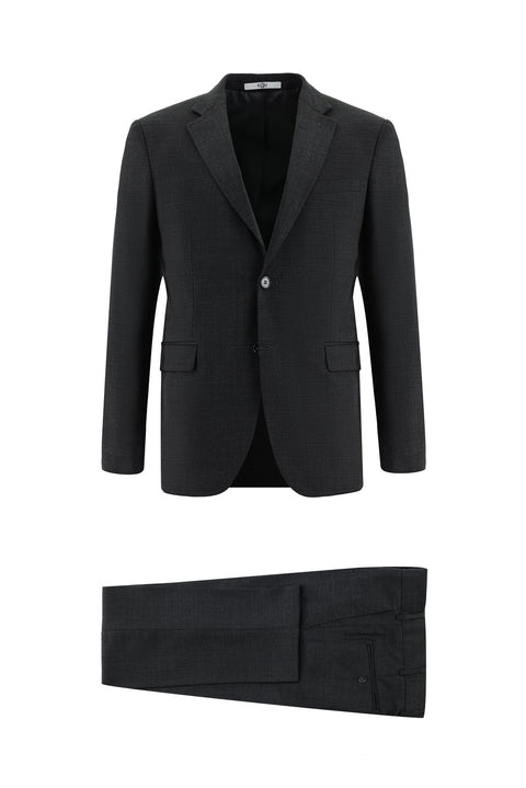 Dark Anthracite 7 Drop Slim Fit Narrow Cut Wool Patterned Suit