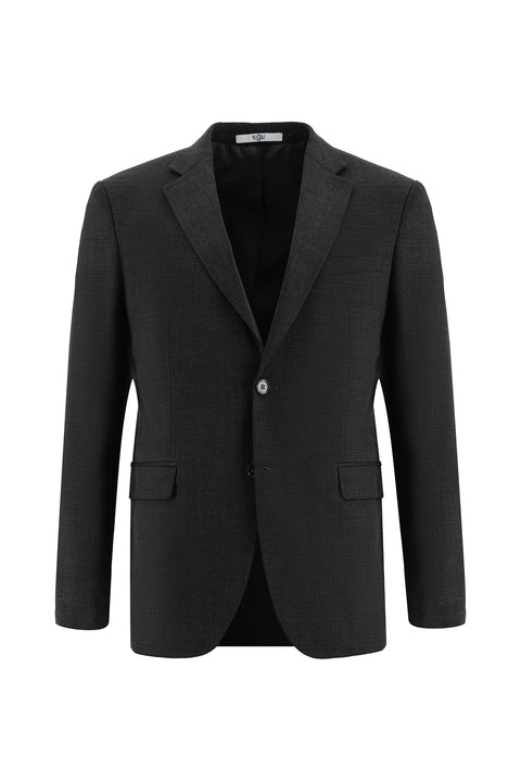 Dark Anthracite 7 Drop Slim Fit Narrow Cut Wool Patterned Suit