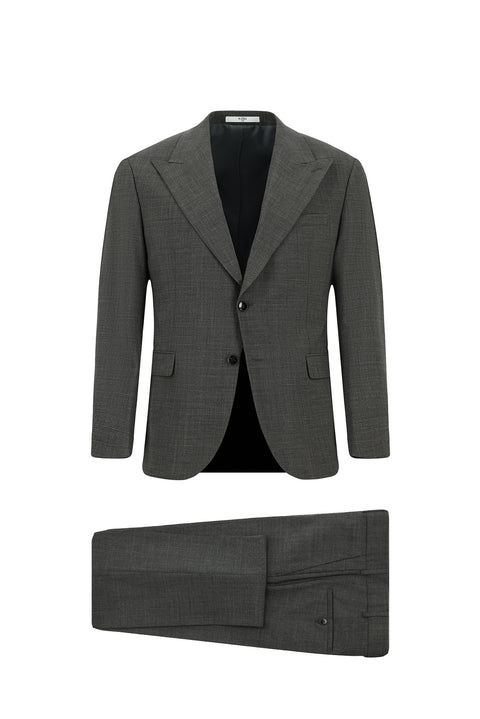 Medium Anthracite 6 Drop Regular Fit Standard Cut Wool Patterned Suit