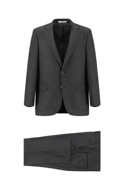 Dark Gray 4-Drop Relaxed Fit Patterned Suit