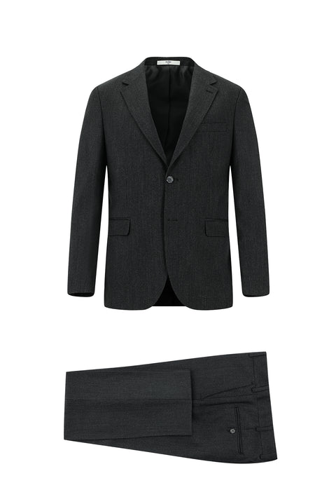 Dark Gray 4-Drop Relaxed Fit Patterned Suit